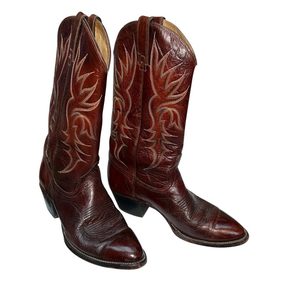 Imperial Western rich brown leather embroidered cowboy 9 1/2 D
